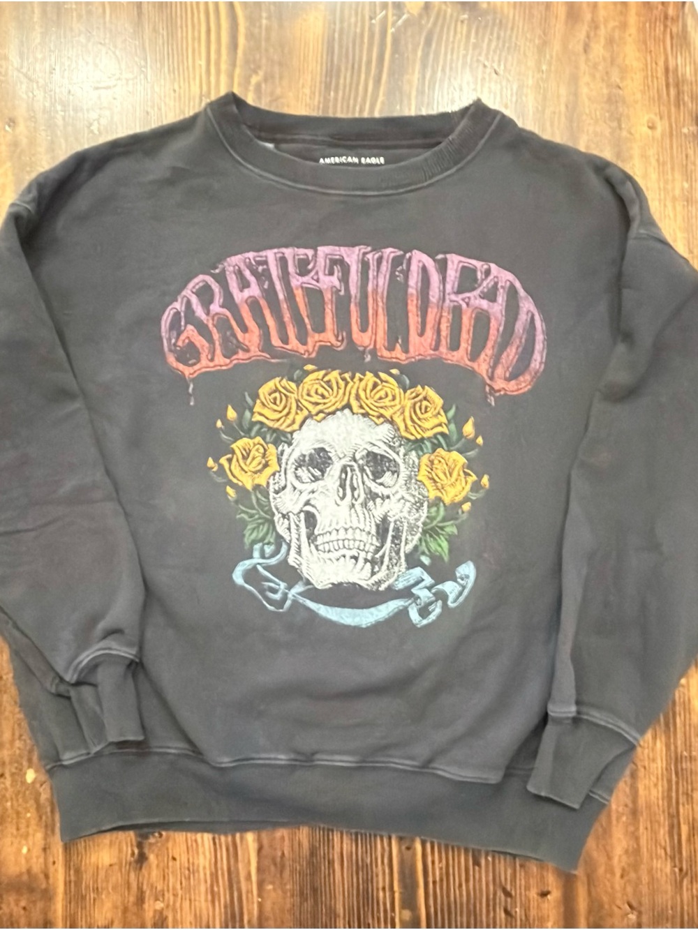 American Eagle Outfitters Black 'Grateful Dead' Skull Graphic Crewneck Sweater